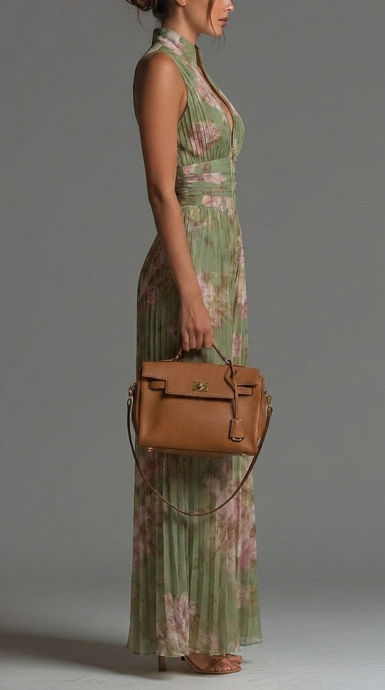 Tuta in chiffon floreale plissé dal fascino romantico e mediterraneoV